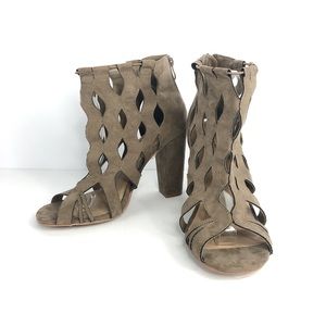 Torrid Taupe Open Toe Heels Booties Laser Cut Outs